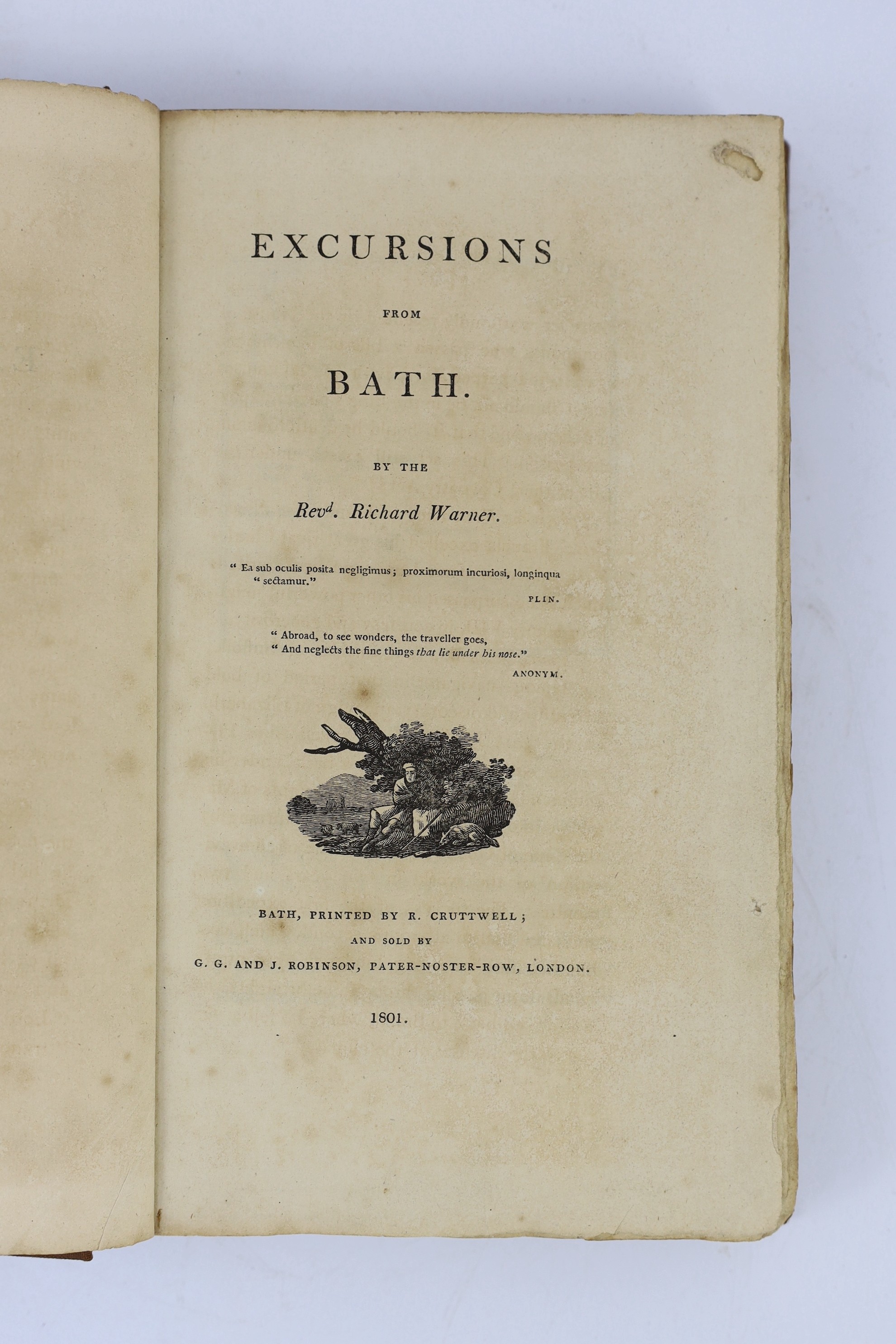 SOMERSET, BATH: Warner, Rev. Richard - Excursions from Bath. title vignette, text sketch maps; rebound cloth with old leather label. Bath, 1801. Cassan, Rev. Stephen Hyde - Lives of the Bishops of Bath and Wells ... 2 vo